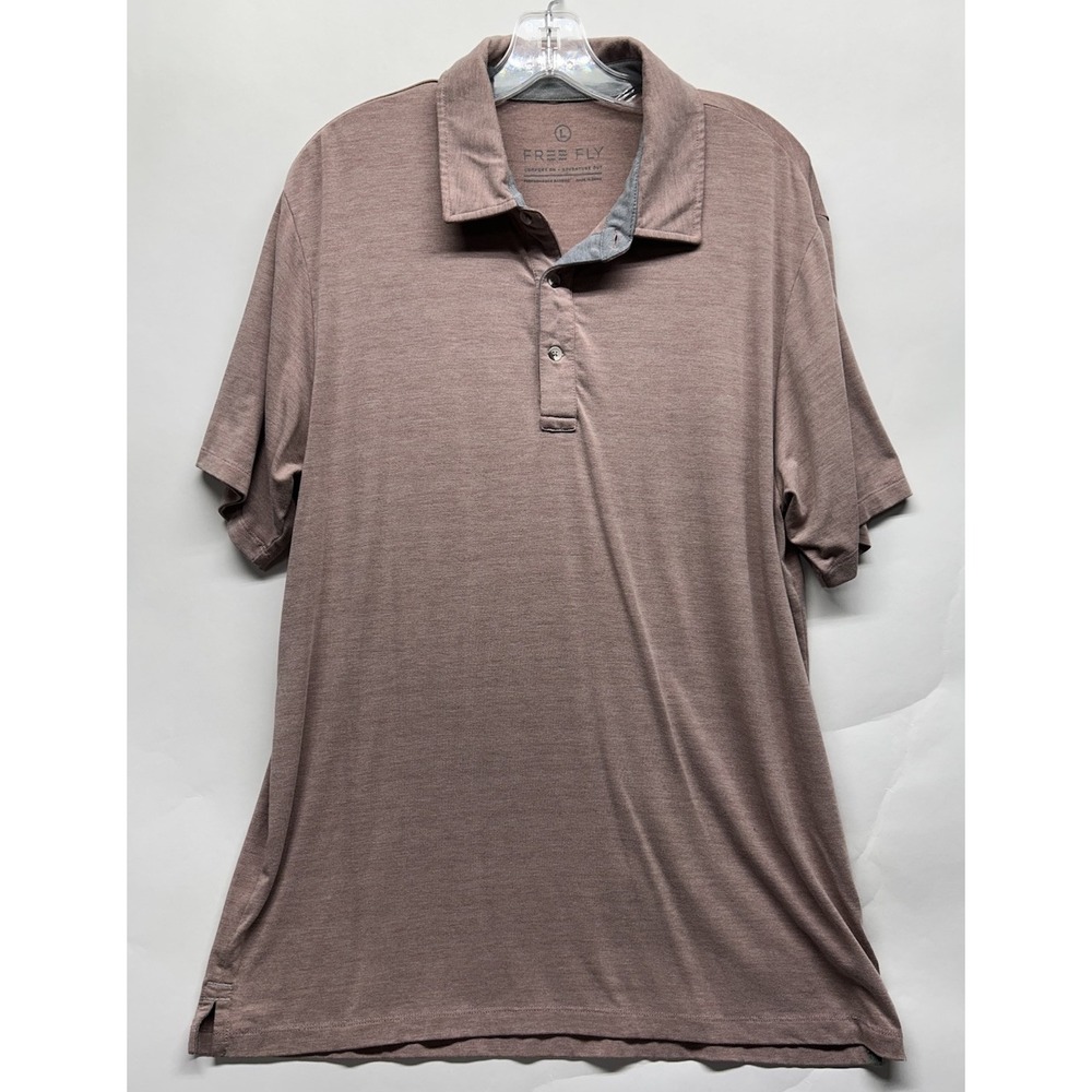 Free Fly Mens Size L Rust Red Short Sleeve Bamboo Polo Shirt (S3)